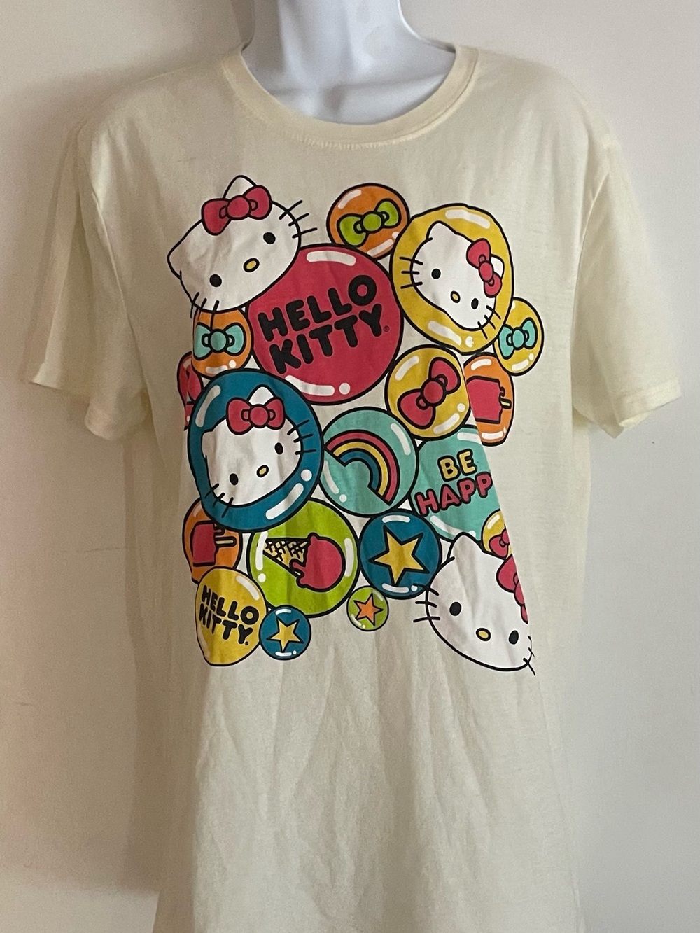 Hello Kitty Cream Short Sleeve Tee with Multicolor Bubble Graphics
